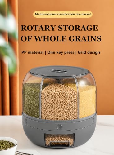 Image of YAGVIZ Rotating Grain Storage Bin 6 Grids Rice Container One-Click Output Large Capacity Food Dispenser For Rice Grains Sealed Moisture Proof Organizer
