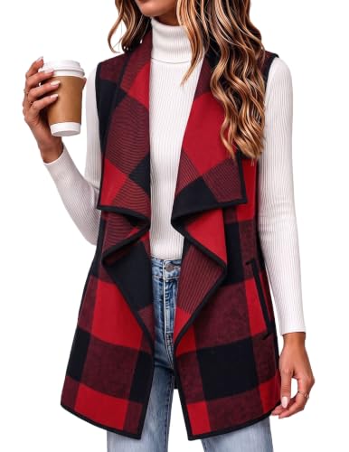 Zeagoo Red Plaid Vest for Women Sleeveless Long Jackets Flannel Work Coats - image 1