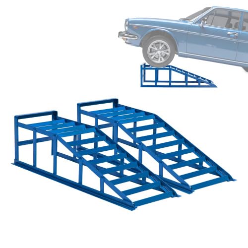 Ponte sollevatore per auto, 2000 kg, set di 2 rampe idrauliche, ingresso piatto a 23°, per cambio olio e cura dell'auto, in acciaio, 94,8 cm, blu