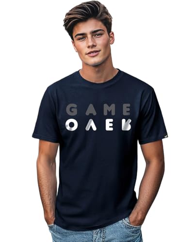 Image of Bewakoof Men's Game Over Printed 100% Cotton T-Shirt - Regular Fit, Round Neck, Half Sleeves