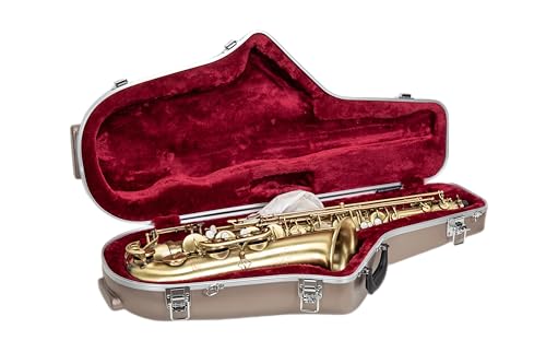 Crossrock Estojo de saxofone tenor ABS – Acabamento champanhe contornado, interior de veludo bordô, bolso acessório, trava de segurança e alça removível