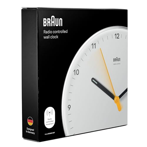 Image of Braun Classic Analogue Wall Clock with Silent Sweeping Quartz Movement - BC26W, Plastic, white