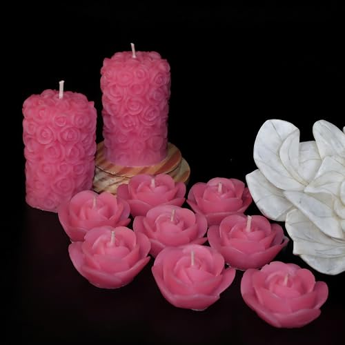 Image of Wax Scented Candles For Home Decor, Coconut Blossom Fragrance, Pillar And Floating Candles Combo, Pink Colour, Pack Of 10, 4 X 7 Cm