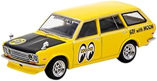 Datsun Bluebird 510 Wagon Yellow with Black Hood Mooneyes Global64 Series 1/64 Diecast Model Car by Tarmac Works T64G-026-ME2