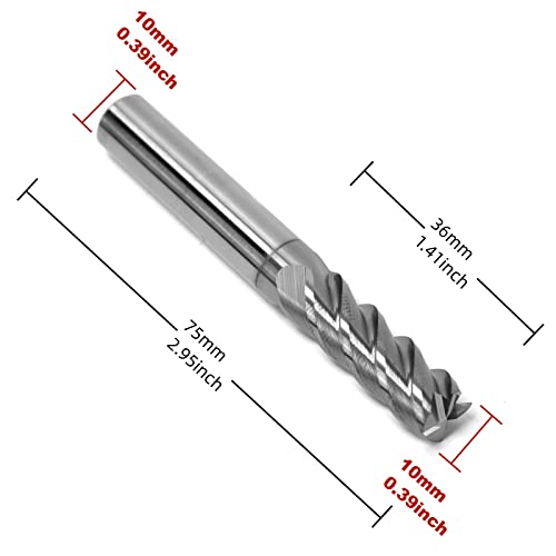 Image of 1Pcs Carbide End Mills High Speed Cutter 4 Flute (D 10mm x L 75mm) for Cutting High Hardness 58HRC, CNC Milling Hardened Metals