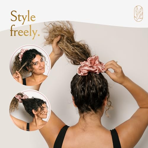 Image of Silk Scrunchies for Women Ponytail Holders - Oversized Mulberry Silk Scrunchies - Extra Large No Damage Hair Ties for Curly, Thick, and Thin - Hair Accessories for Women - Blush Pink, XL By Curlfriend