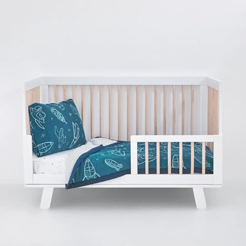 Image of Little Unicorn Toddler Bedding 3-Piece Set | Includes Comforter, Crib Sheet & Pillowcase | Soft & Breathable Muslin Fabric | for Convertible Cribs & Toddler Beds (Blast Off)