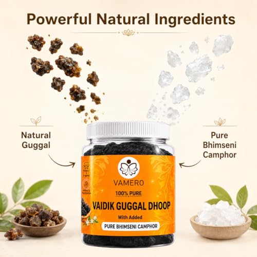Image of VAMERO Vaidik Guggal Dhoop 200g | with Added Pure Bhimseni Camphor | India's First | for Home, Mandir, Puja, Meditation-Yoga, Office, Shop, Positive | Long Lasting Fragrance | Free Charcoal Tablets