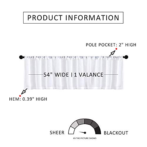 Mrtrees DLRP-5416C01 White Sheer Valance Curtain 54 X 16 Inches Long Living Room Curtains Valances Bedroom Window Light Filtering Voile Sheer Panels Rod Pocket Window Treatments thumb #1