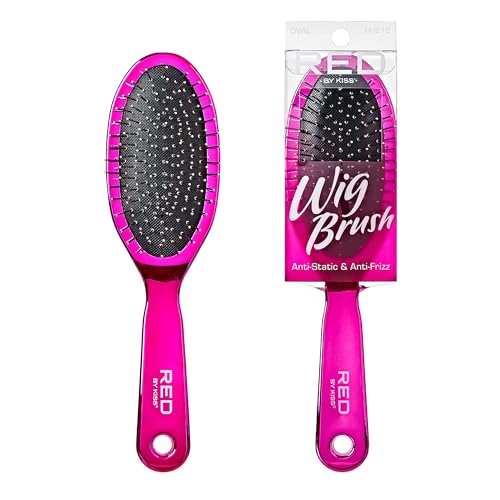 RED by Kiss Wig Brush - Anti-Static & Anti-Frizz Stainless Steel Bristles for Easy Detangling and Smooth Styling No Snag with Knot-Free Oval Design