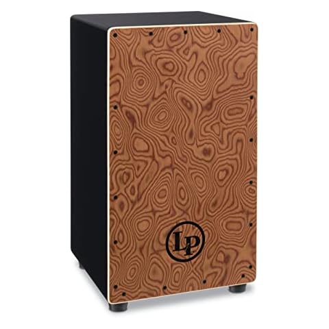 Latin Percussion Box Exotic Cajon, Black with Figured Cerice Craftwood Soundboard, H-19” W-11” D-10” (LP1428NYFC-K) Cover