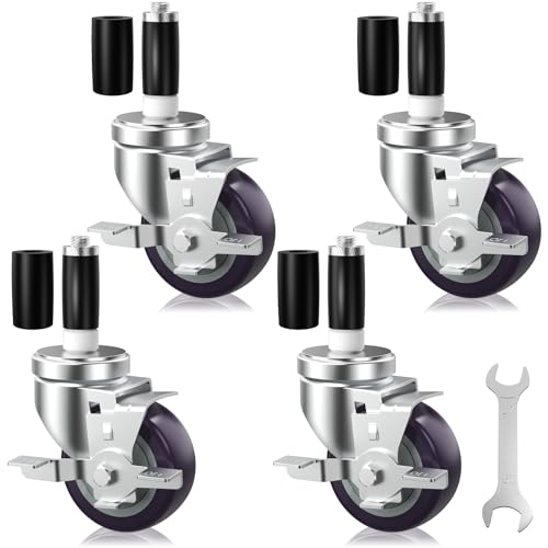 OK5STAR 3 Inch Expanding Stem Caster Wheels Set of 4 for Table Legs, Stainless Table Casters All with Brake Fit 7/8",1" and 1-1/8" Inner Diameter Tube Leg Adapter Caster