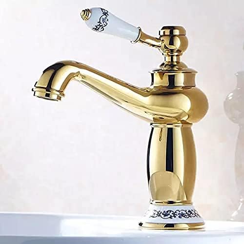 Image of BASSINO Small Size Brass Bathroom Sink Wash Basin Mixer Tap Single Handle Hot & Cold Waterfall Lavatory Sink Faucet for Living Room & Bathrooms (Gold)