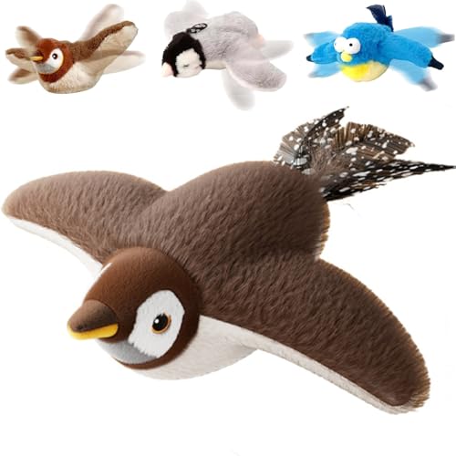 Lapcatz Flappy Fella Interactive Toy - Flappyfella Flying Bird Toy Chargeable Flapping & Chirping Bird Cat Toys for Indoor Cats (Sparrow)