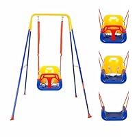 Ccarzzi Toddler Swing Set 3-in-1 Baby Swing Seat for Kid with Foldable Metal Stand, Removable Guardrails and Backrest, for Garden, Backyard, Indoor and Outdoor