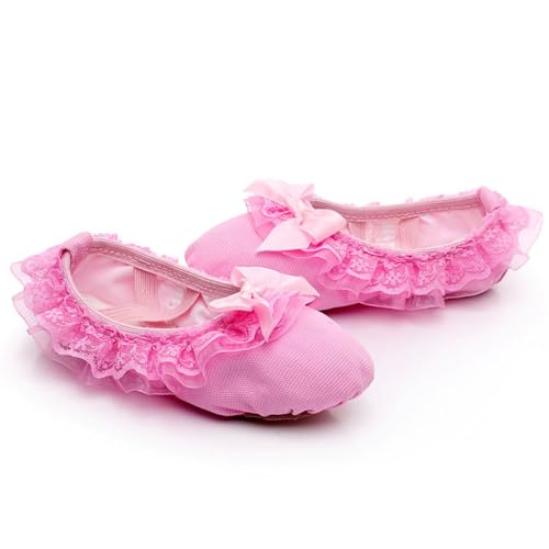 Soft Soled Dance Shoes - Bow Tie Lace Canvas Ballet Shoes & Ballet Flats for Girls Perfect for Toddler/Little Kid/Big Kid
