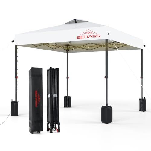 Benass 8x8 Pop Up Canopy, Easy Up Canopy Tent, Heavy Duty Tents for Parties, One Person Set Up Event Tent, White