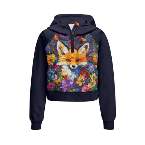 Graphic Hoodies for Teen Girls Zip Up Sweatshirt Fall Outfits Crop Tops with Pockets for Kids Soft Activewear 5-14