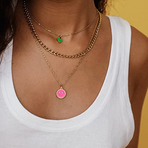 Smile Pendant Necklace Smile Face Chain Necklace Paperclip Necklace Cute Round Pendant Necklace Preppy Jewelry for Women Girls3
