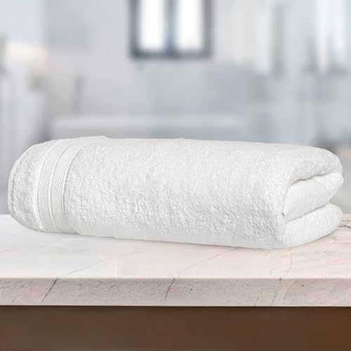 Image of Elegant Comfort Three Line Popcorn Towel Set for Bathroom 35 x 70 inches, Premium Hotel Quality 1-Pack Jumbo Towels, 100% Turkish Cotton, Soft and Durable, Quick Dry and Highly Absorbent, White