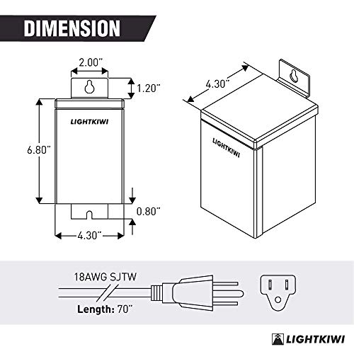 Lightkiwi U2184 75 Watt (12V-15V Ac) Multi-Tap Low Voltage Transformer, Weatherproof For Pathway, Spotlight And Outdoor Landscape Lighting, Etl Listed #TOP5
