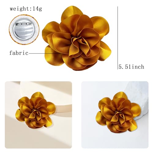 Image of Dainty Satin Fabric Flower Brooches for Women Large Rose Floral Brooch for Party Dance Wedding Banquet Elegant Camellia Fashion Brooch Pin for Women Girl 5.5inch
