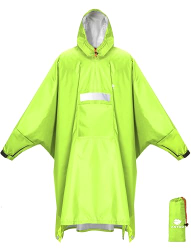 Image of ANYOO Hooded Rain Poncho for Adults Waterproof Lightweight Rain Coat for Men Women Reusable Rain Jacket for Emergency Outdoor