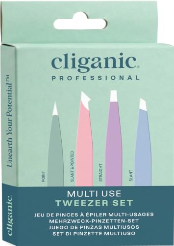 Image of Cliganic Tweezers For Eyebrows, Women Facial Hair & Men, Set of 4 With Case