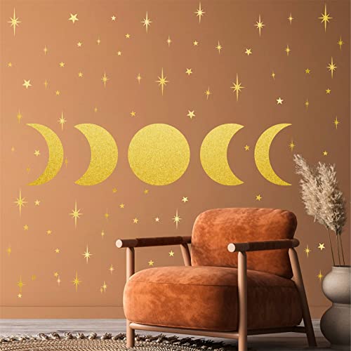 Star And Moon Decal Stickers Star Wall Stickers Moon Phase Wall Decal Gold Vinyl Wall Stickers Removable Peel And Stick For Living Room Nursery Children Baby Kids Boys Girls Bedroom Art Mural Decor #TOP6