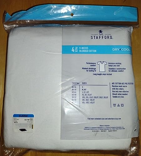 Stafford V Neck White Shirts (Pack of 4) Blended Cotton Dry+Cool (46-48)3