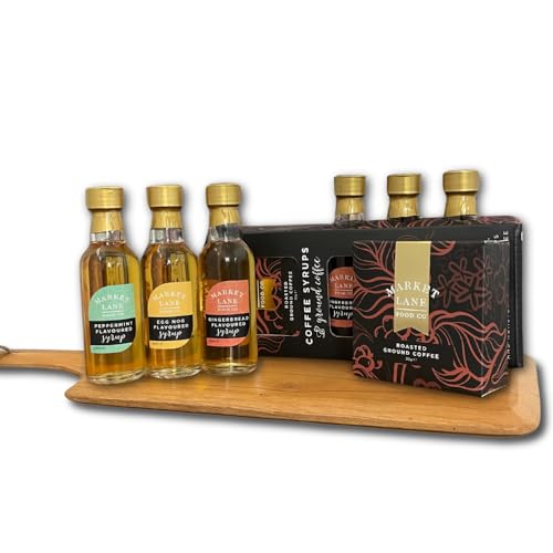 Coffee & Syrup Selection by Market Lane Food Co - 3 x 45ml Festive Syrup Gift - Includes Ground Coffee & Gingerbread, Peppermint & Egg Nog Flavoured Syrups - Ideal for Christmas - Image 2
