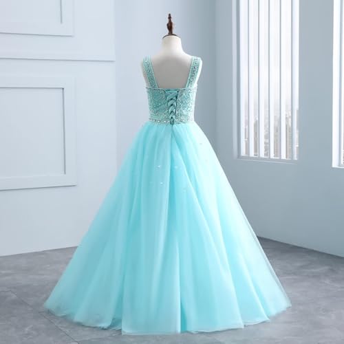 Changuan Crystal Tulle Flower Girl Dress for Wedding Long Puffy Ball Gowns Glitter Kids Pageant Princess Party Dance Gowns2