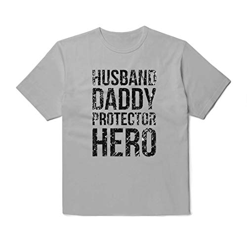 Husband Daddy Protector Hero T-Shirt Best Dad T-Shirt Super Tee for Super Papa (Grey, XXX-Large)