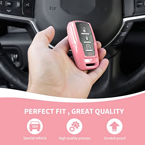 Image of RAZPOY for RAM Key Fob Cover, ABS Key Case Cover Holder Protector Compatible with for 2018-2023 Dodge RAM 1500 2500 3500, Pink