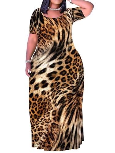 Image of SUZONANA Plus Size Maxi Dress for Curvy Women Summer Casual Sundress Short Sleeve Loose Vacation Dress