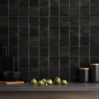 Commomy Thicker Black Peel and Stick Tiles - 10 pcs of 12" x 12" - 3D Adhesive Square Peel and Stick Tiles Backsplash for Kitchen, Bathroom, Removable, Waterproof, Vinyl Wall Tile
