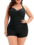 Century Star Plus Size Swimsuit for Women Tummy Control Boy-Leg One Piece Swimsuit Women's Vintage Push Up Bathing Suits Black 18 Plus