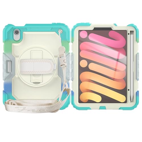 Coque iPad mini 6 et 7 pour le voyage avec dragonne et motif camouflage