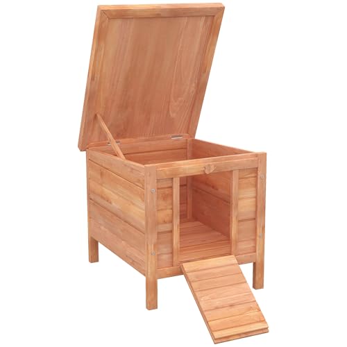 PawHut Conigliera Gabbia per Conigli da Interno Esterno Giardino Tetto Apribile in Legno 51x42x43cm