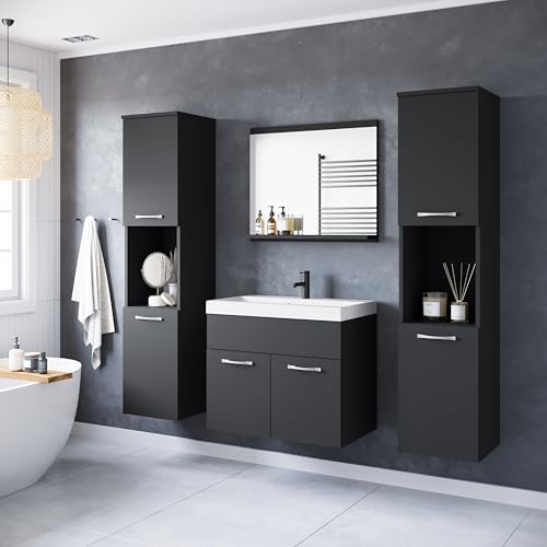 PIASKI Ensemble de meubles de salle de bain Montréal XL, Ensemble de meubles de salle de bain, Lavabo inclus, Différentes couleurs (Noir mat)
