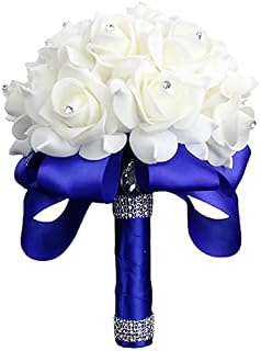 Wedding Bouquets for Brides Bridesmaids Artificial Flower with Ribbon Wedding Bride Holding Roses (Pink, 18cm*24cm)
