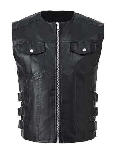 Men`s Biker Motorcycle Faux Leather Vest Sleeveless Jacket2