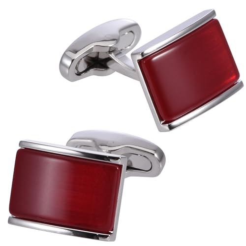Jonwo Rectangle Red Gemstone Cufflinks for Men Women In Gift