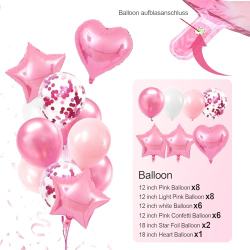 Iysoll Pink Birthday Party Decorations for Girls Women Happy Birthday Banner Light Pink and White Balloons party decor Pom pom Flower Confetti Ribbons Foil Fringe Curtain by Iysoll - Used condition - Image 7