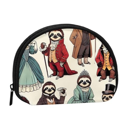 Portable Coin Purse Aristocratic-Sloths Mini Zippered Money Pouch Card Holder