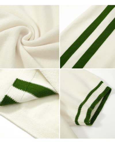 OXKNIT Mens Knitted Shirt Short Sleeve Retro Classic Crewneck Solid Shirt with Double Racing Striped4