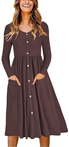 Women's V Neck Button Down Skater Dress with Pockets