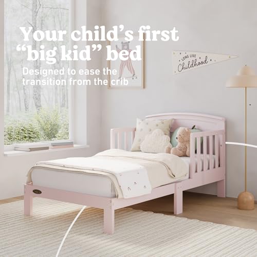 Image of Graco Benton Toddler Bed (Blush) - GREENGUARD Gold Certified, Baby Safety Alliance Verified, with Safety Toddler Guardrails, Fits Standard Crib Mattress, Easy Assembly, Kids Transition Bed