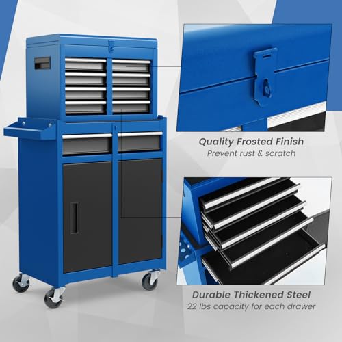 Image of Goplus Rolling Tool Chest, 5-Drawer Tool Box Organizer w /Lockable Wheels & Sliding Drawers & Detachable Top & Adjustable Shelf, Tool Storage Cabinet for Garage Workshop (Blue)