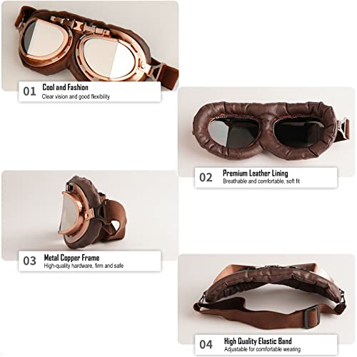 Immoono 2Pcs Vintage Motorcycle Goggles With 2Pcs Face Masks Dirt Bike Goggles Cycling Aviator Goggles Burning Man Goggles #TOP5